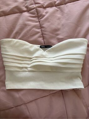 Zara Cream Strapless Pleated Bustier Top